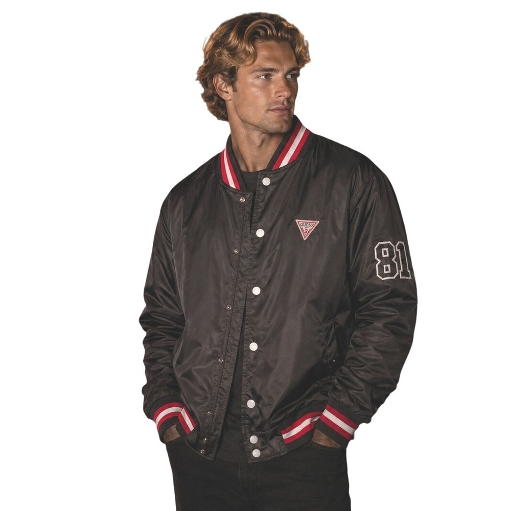 Guess Los Angeles Mens Varsity Bomber Jacket Black Red White 118AN099 Large